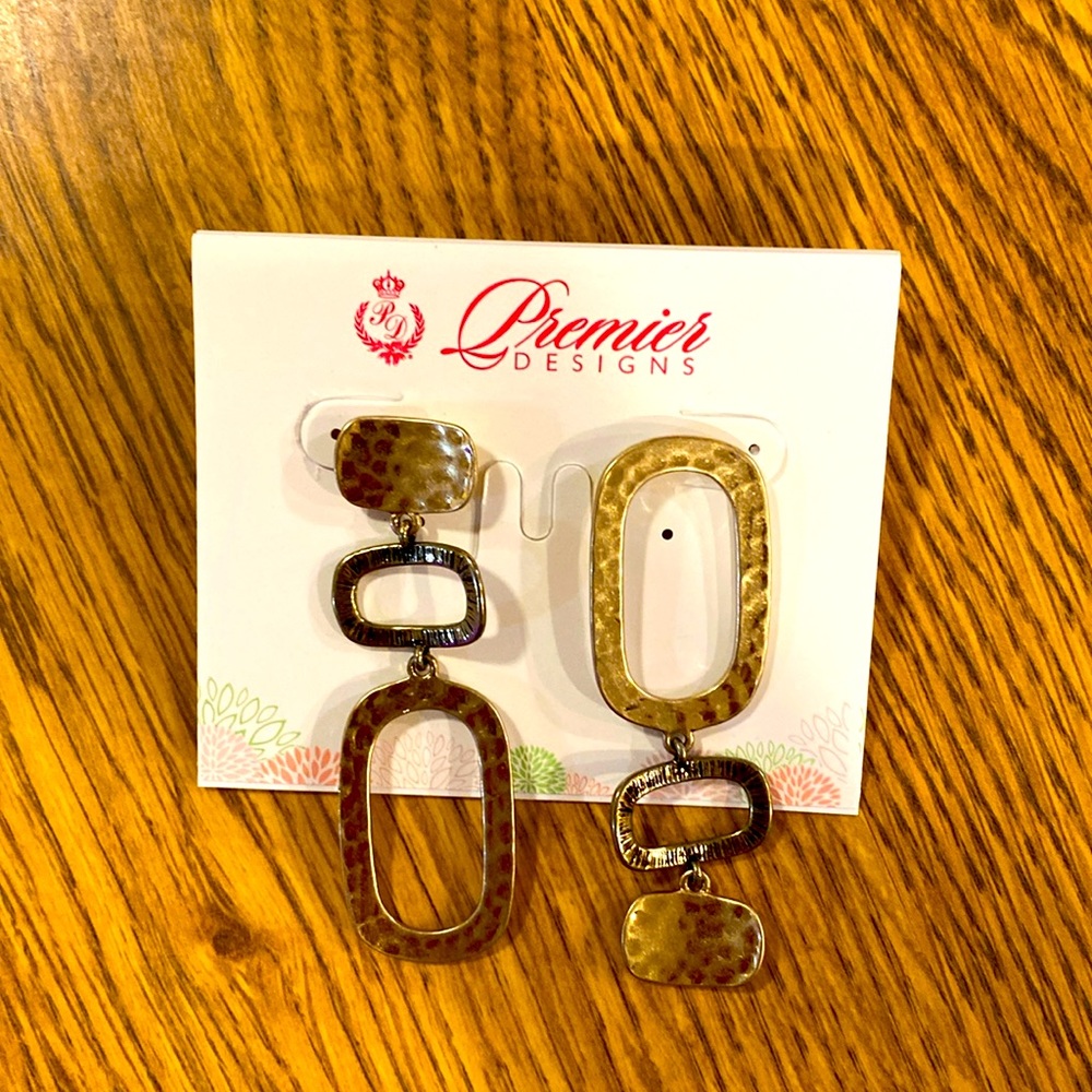 Earrings, Premier Designs, gold plated, post, dangle